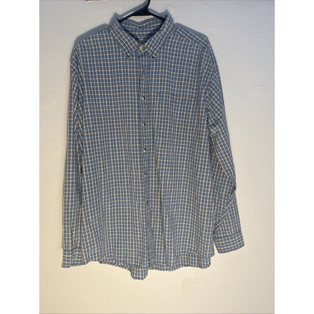 LL‎ Bean Mens XL Regular Plaid Button Down Shirt Long Sleeve 100% Cotton Casual